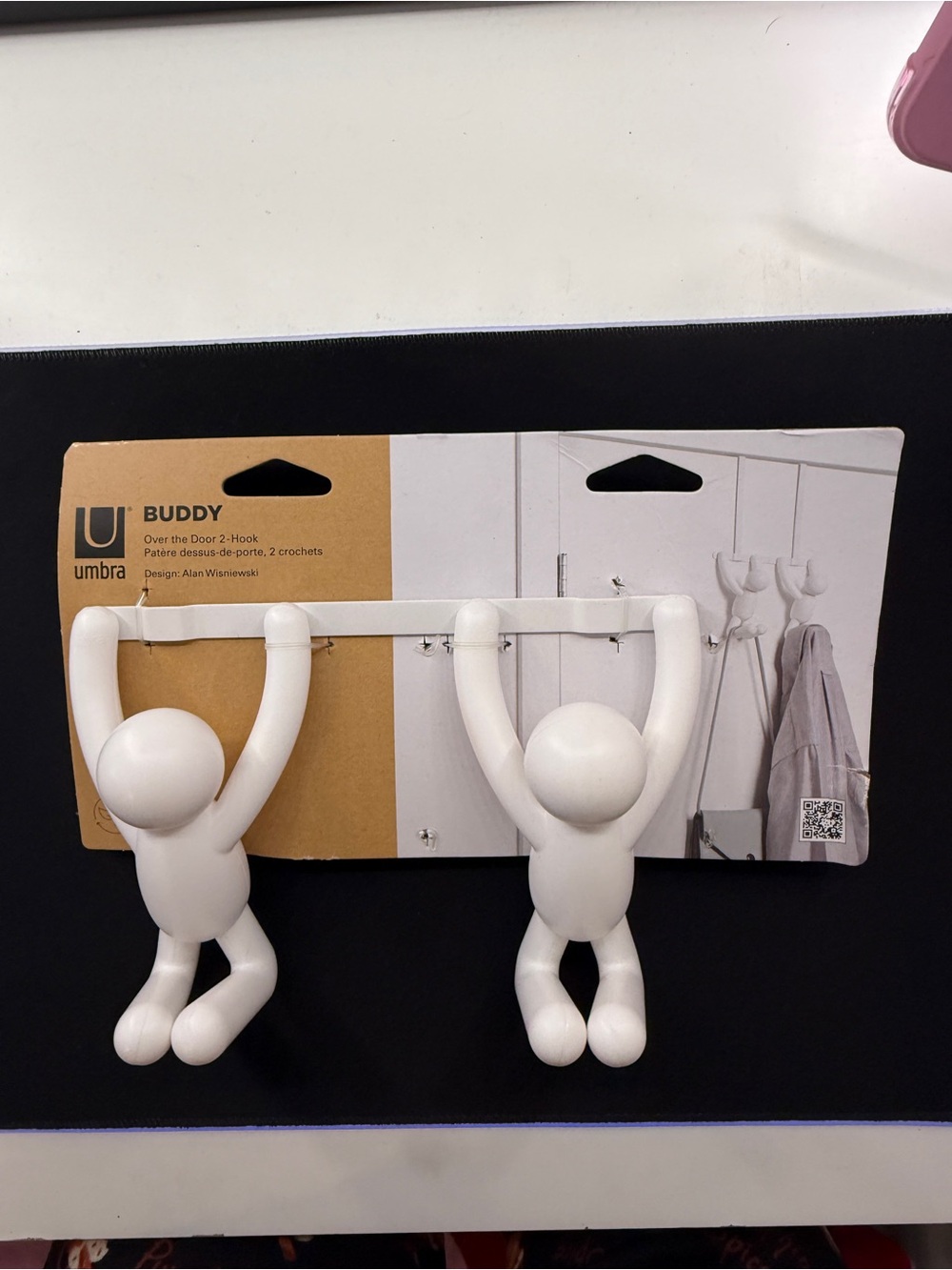 Umbra Buddy Over The Door 2-Hook Rack White Modern Hanging Coat Towel Hanger NWT